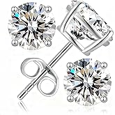 18K White Gold Plated Sterling Silver Moissanite Stud Earrings - Hypoallergenic D Color VVS1 0.3-2ct, Screw Back & Push Back for Women Men