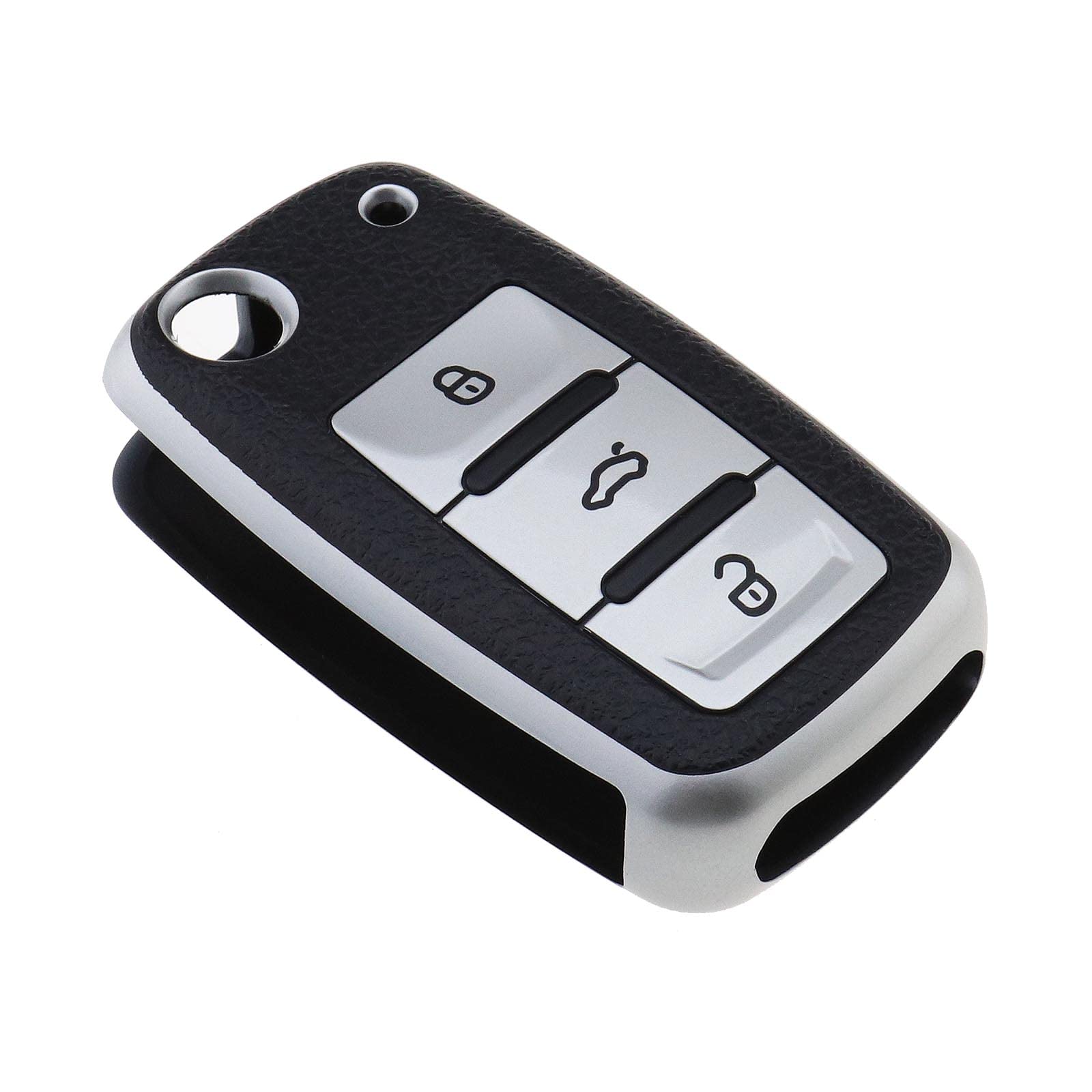 ECSiNG 3 Button TPU Remote Control Car Key Case Shell Cover Protector Skin Jacket Compatible with Seat Compatible with Skoda Automotive Interior Replacement Accessories Silver