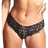 Panache Women's Allure Brazilian Panties with Lace Detail, Keyhole Back, and Gold Ring Accent