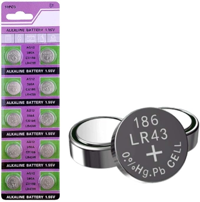 Cotchear 10pcs/Pack AG12 Coin Battery LR43 SR43 260 386 1.55V Alkaline