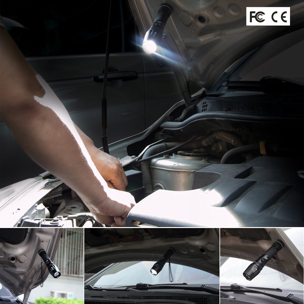 Flashlights,Hausbell Magnet Base T6-C 1000lumen LED Flashlight 3 Modes Zoomable