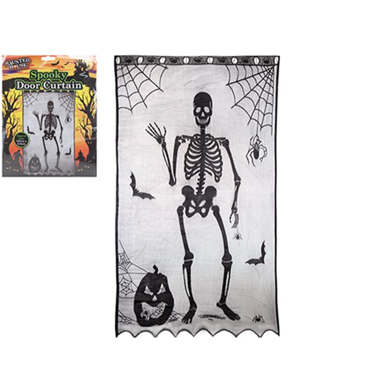 Skeleton Door Curtain - 102cm x 213cm (1 Pc.) - Spooky Halloween Room Decoration, Bone-Chilling Party Accessory, Creepy Home Decor, Scary Ambiance Enhancer