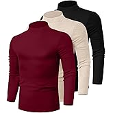 Riyiper 3 Pack Men's Mock Neck Shirts, Long Sleeve Cotton Turtleneck Tops Slim Fit Lightweight Pullover Casual Knit Sweaters