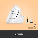 Logitech Lift Vertical Ergonomic Mouse Wireless Bluetooth USB Receiver White view 9