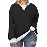 VOGRACE Womens-Plus-Size-Sweatshirts Casual Oversized Pullover Tops Crewneck Long Sleeve Color Block Tunic Outfits