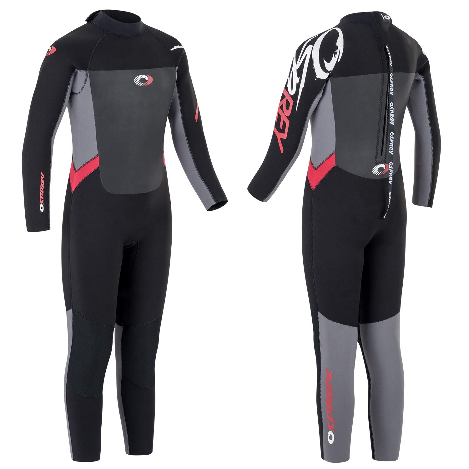 Osprey Boys Full Length 5 mm Winter Wetsuit, Kids Neoprene Surfing Bodyboarding Wetsuit, Origin, Red, Medium Short