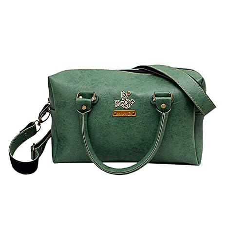 green leather sling bag