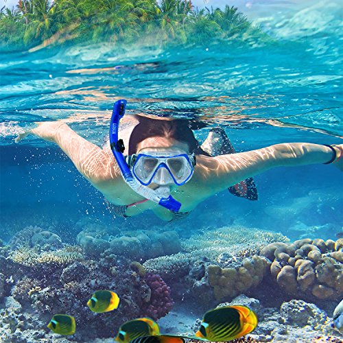 Losun Snorkel Mask Set for Adult with 2 Mouthpieces, Diving Swimming Goggles Mask Dry Snorkel Tube Set - Thumbnail 5