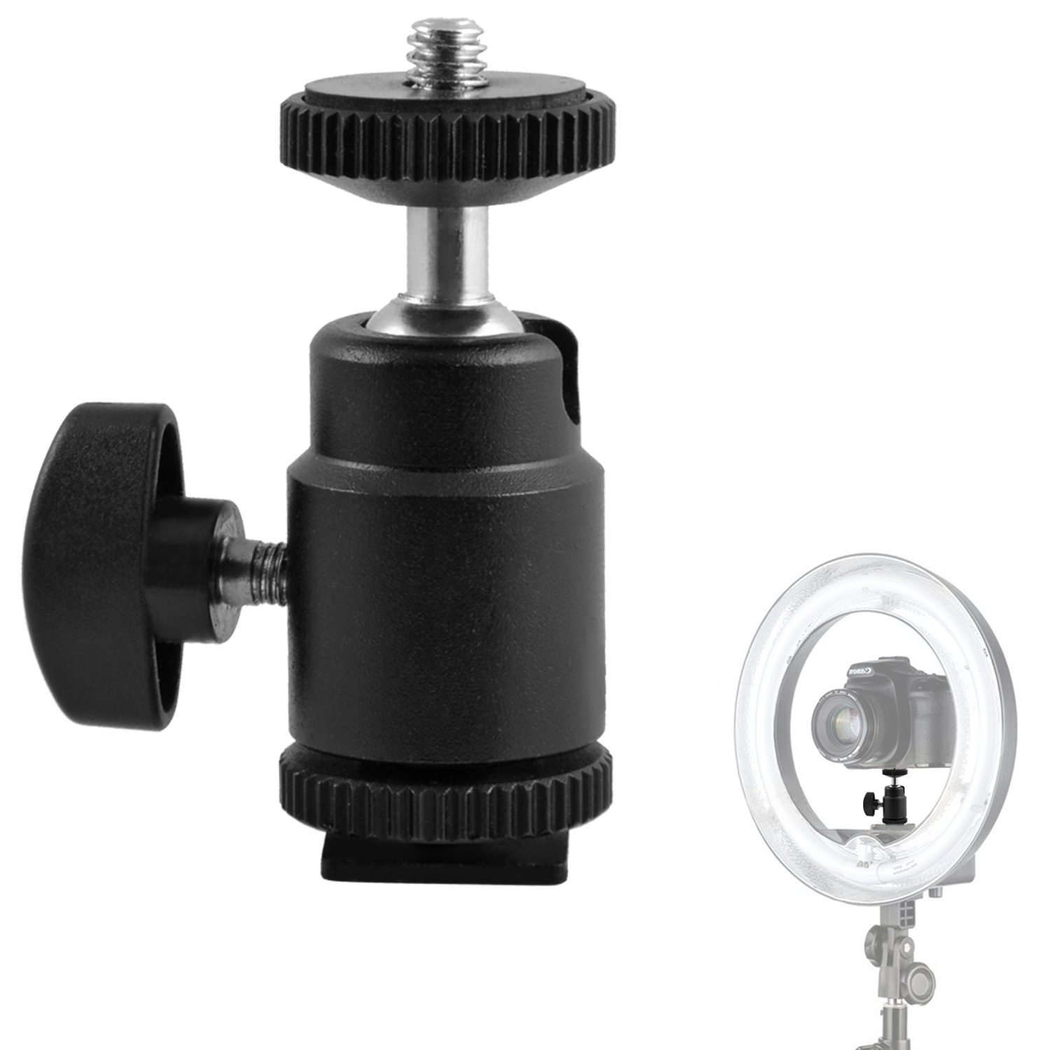 Mini Ball Head Hot Shoe Mount Adapter 360-degree Rotation with 1/4\