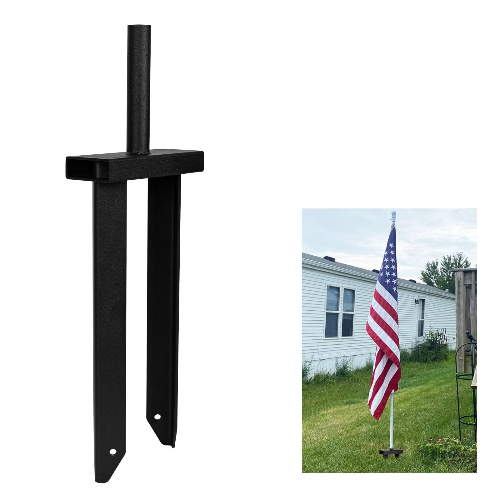 VANROUG Heavy Duty Flag Spike Ground Stake, Fits Flag Poles with 0.65" Inner Diameter, Black Metal, 8.4" Length
