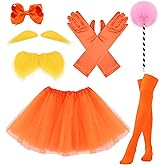 Orange Tutu Skirt Hairpin and Yellow Self Adhesive Mustache Eyebrows Set for Halloween Party Dress Up Supplies