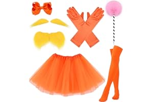 KAVOC Orange Tutu Skirt Hairpin and Yellow Self Adhesive Mustache Eyebrows Set for Halloween Party Dress Up Supplies