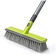 Floor Scrub Brush 2 in 1 Scrape and Stiff Bristle Deck Brush for Cleaning Concrete, Patio, Garage, Carpet, Kitchen and Bathroom 57" Long Handle