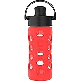 Lifefactory 12-Ounce Glass Water Bottle with Active Flip Cap and Protective Silicone Sleeve, Apple Red