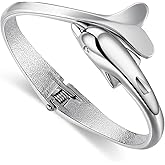 ODETOJOY Dolphin Bracelets for Women Silver Plated Cute Dolphin Bangle Bracelets for Girls Wristband Marine Wildlife Open Cuff Animal Elegant Jewelry for Ladies