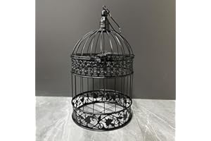 SMILE DIARY Round Birdcages Vintage Decorative Iron Bird cage Wedding Decor Flower cage Decor Props Hanging Flower Frame Bird cage decorCenterpieces Small Birds Wedding Party Indoor Ourdoor Decoration (Black)