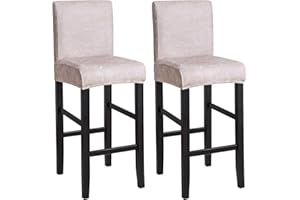 FORCHEER Bar Stool Chair Cover with Backs Set of 2 Stretch Dining Barstool Chair Slipcover for Short Back Counter Chairs Washable Removable Leather Looking Fabric Khaki and White Color