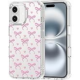 MOSNOVO Case for iPhone 16, [Buffertech 6.6ft Military-Grade Drop Protection] [Anti Peel Off Tech] Clear TPU Bumper Phone Case Cover Design - Bowtiful Love