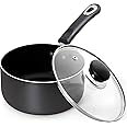 Utopia Kitchen 2 Quart Nonstick Saucepan with Glass Lid - Multipurpose Use for Home Kitchen or Restaurant (Grey-Black)