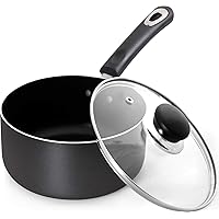 Utopia Kitchen 2 Quart Nonstick Saucepan with Glass Lid - Multipurpose Use for Home Kitchen or Restaurant (Grey-Black)