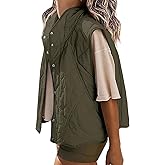 Veatzaer Womens Puffer Vest Cropped Quilted Stand Collar Lightweight Jacket Sleeveless Button Down Tops