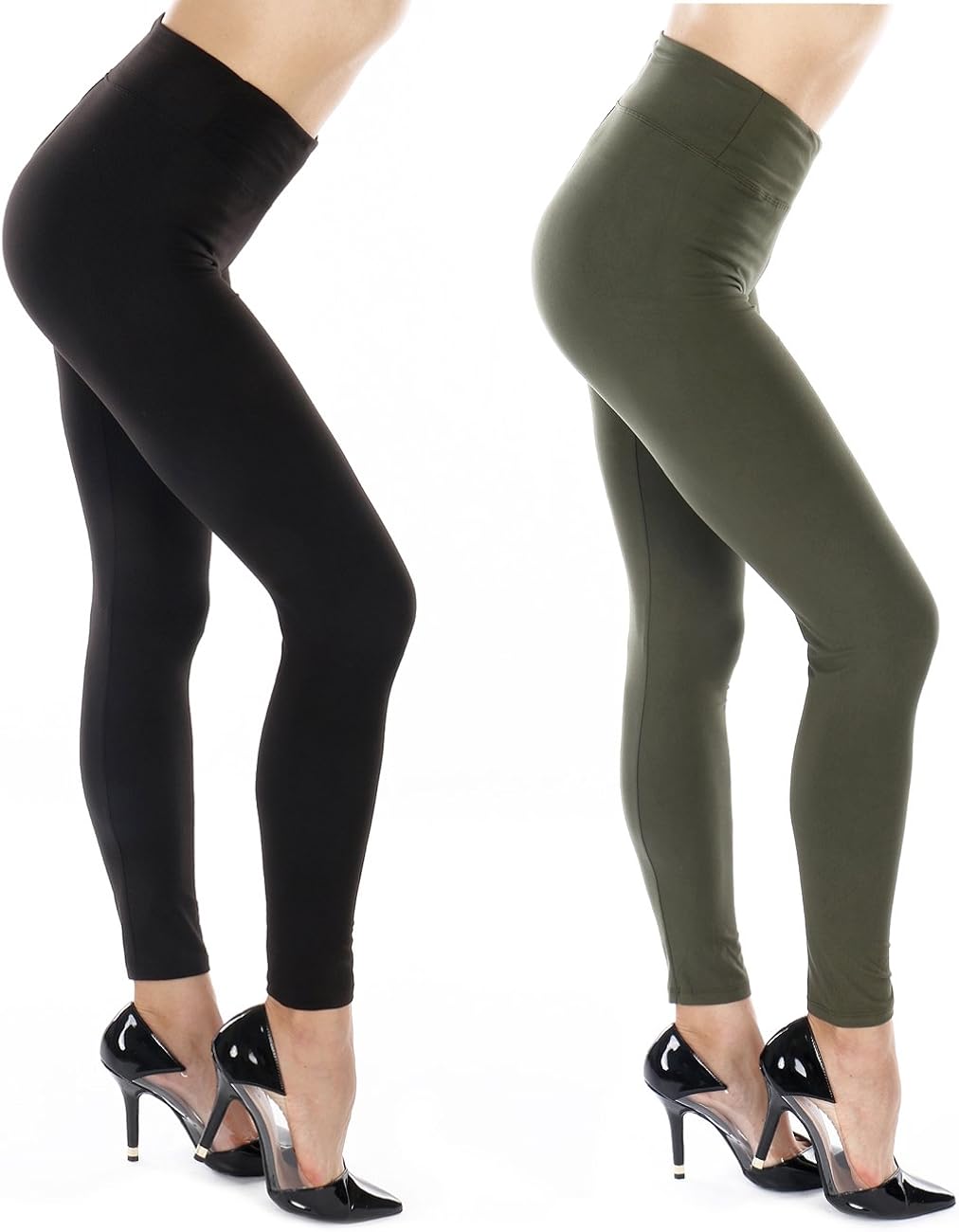 Silky Soft Non See Thru High Waist Fashion Yoga Leggings for Women Money Saver (Black/Olive