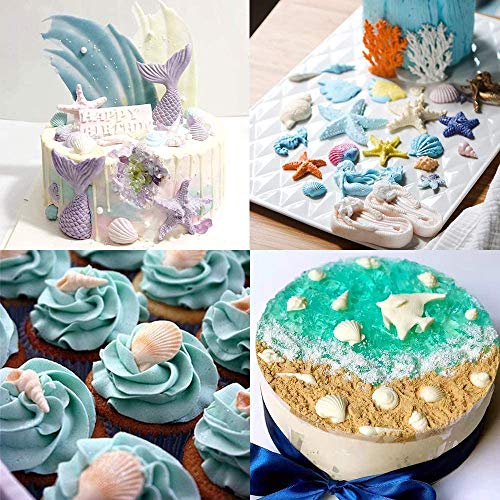 Koogel 21pcs Marine Theme Fondant Silicone Mold,Mermaid Chocolate Mold Mermaid Tail Mold Seahorse Dolphin Seashell Starfish Mold for Cake Decoration Candy Polymer Clay Sugar Craft