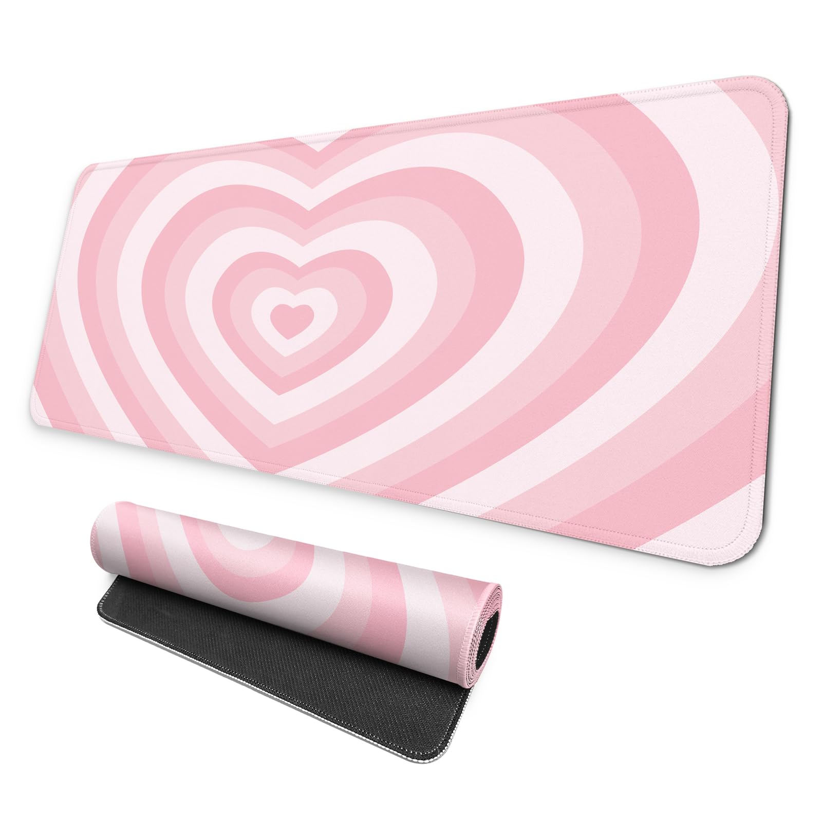 Photo 1 of MAY FLOWER Large Gaming Mouse Pad, Full Keyboard Mat, Long Laptop Mousepad, Computer Mouse Mat for Home and Office, Anti-Slip Rubber Base, 31.5 x 11.8 Inches (Pink Loving Heart)