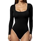 YOGINGO Long Sleeve Square Neck Bodysuits for Womens, Body Suits Tops Going Out Basic Leotards Slim Fitted Outfits Shirt