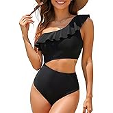 Talisea Women One Piece Cutout Swimsuits - One Shoulder Ruffle Cut Out Bathing Suit Swimwear Monokini 2025