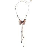 Betsey Johnson Pink and Gold Tone Butterfly Linear Necklace Pink One Size