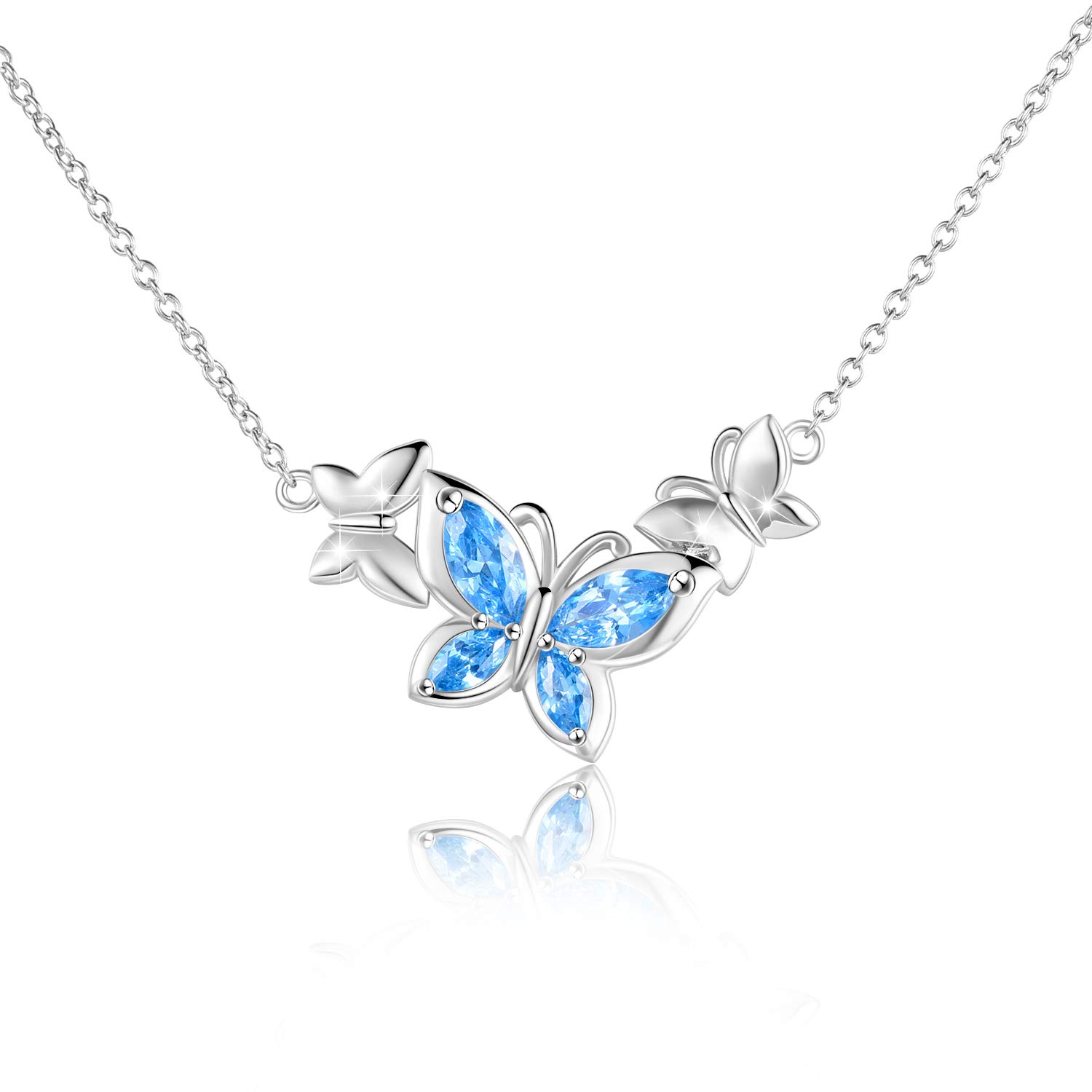 WINNICACA Gift for Girlfriend Butterfly Necklace with Blue Crystal S925 Sterling Silver March Birthstone Pendant Jewellery Gifts for Women Birthday