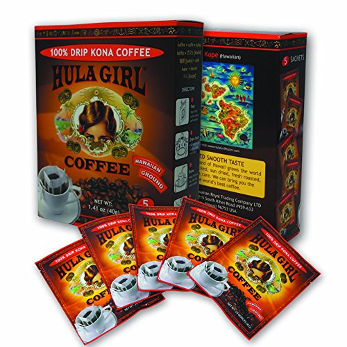 Hula Girl 100% Kona Single Serve Drip Coffee - Box of 5 Sachets Hula Girl 100% Kona Single Serve Drip Coffee - Box of 5 Sachets