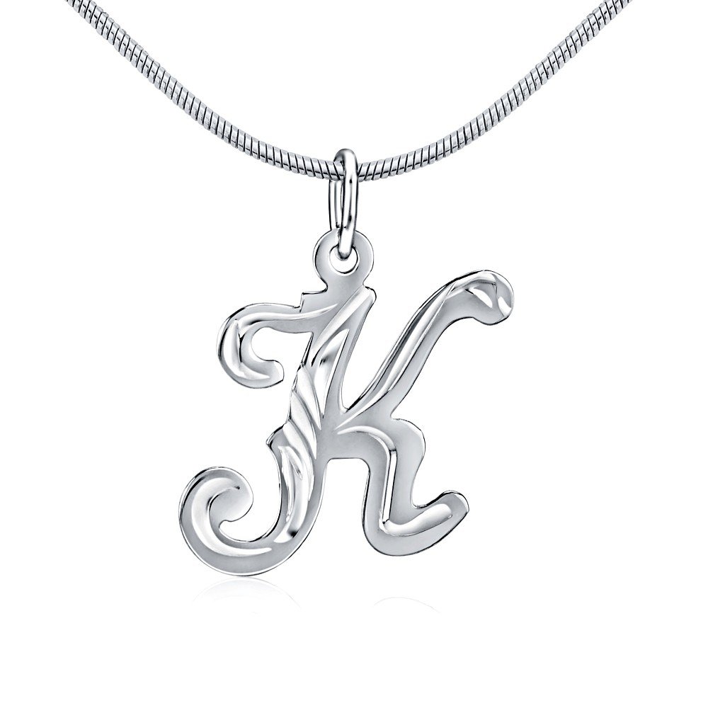 Silvego Silver Pendant Letter K italic 925 Rhodium-Plated Silver