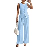 ZESICA Women's Summer 2 Piece Suit Sets 2026 Sleeveless Blazer Vest Wide Leg Pants Business Casual Outfits Work Clothes