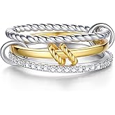 sagrence 925 Sterling Silver Stackable Rings for Women Jewelry Non Tarnish Interlocking 3 Stack Twisted Rings Set for Women Dainty Bands