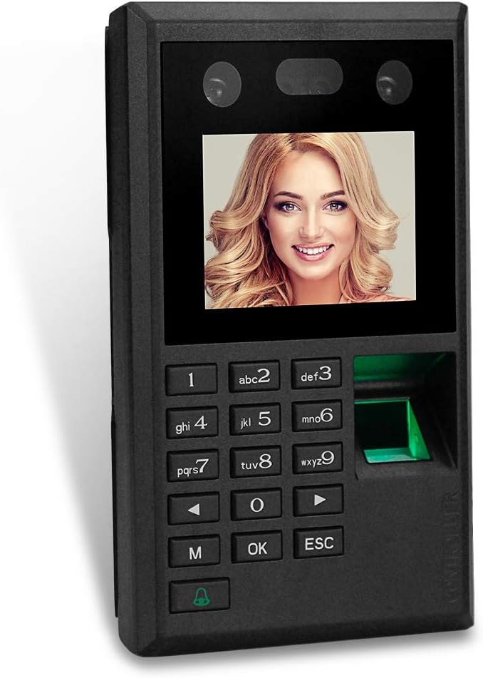 uoweky Biometrics 2.8 inch Color Screen Face Fingerprint Password Attendance Machine Employee Checking-in Payroll Recorder DC 12V Time Attendance Clock USB Support