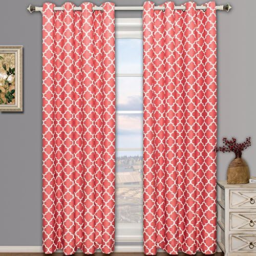Pair of Two Top Grommet Meridian Blackout Thermal Insulated Curtain Panels, Triple-Pass Foam Back Layer, Coral (Red Tone), Set of Two 52" by 96" Panels (104" by 96" Pair)