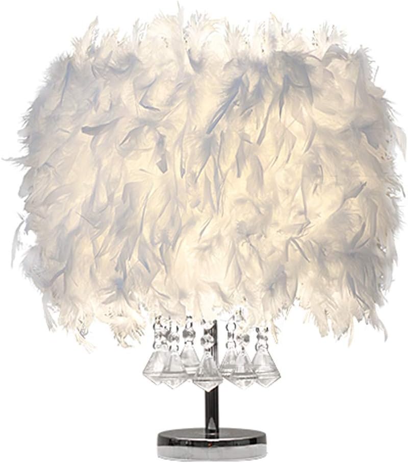 Modern Art Feather Lampshade LED Crystal Lamp - Romantic Metal Table Light(C/Button Switch/Small)