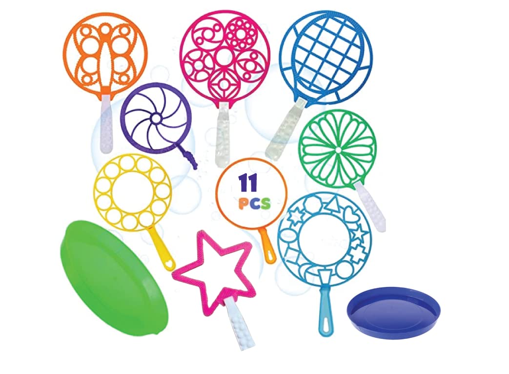 Photo 1 of 11pc Bubble Wands Set - Mega Bubble Fun Kit for Kids & Adults, 9 Giant Wands up to 8" Wide, Tray for Easy Dipping, Outdoor & Indoor Bubbles Bonanza