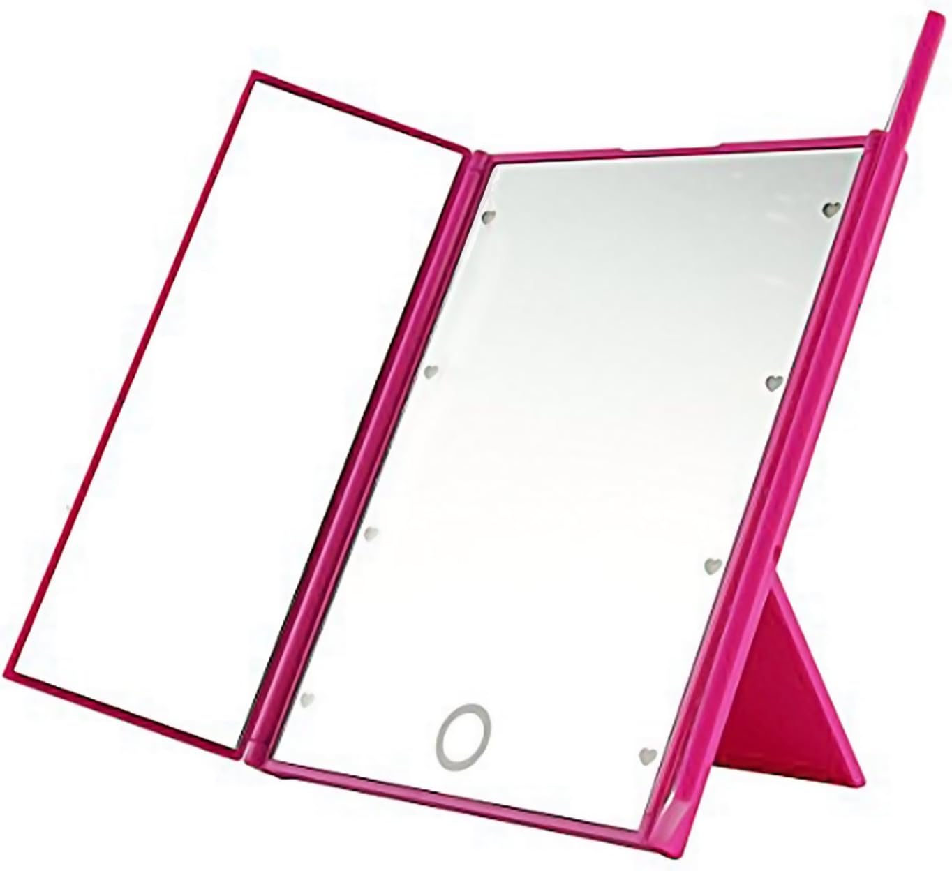 Tri-Fold LED Light Travel Vanity Makeup Mirror, Small Compact Cosmetic Led Light Vanity Mirrors Folding Illuminating Travel Mirror with Led Lights (Pink)