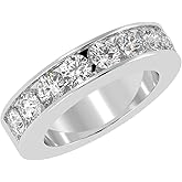 Houston Diamond District Round LAB GROWN Diamond Ladies Channel Set Half-Way Semi-Eternity Wedding Anniversary Stackable Ring Band (E-F Color VS2-SI1 Clarity)