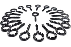 ECKJ Screw Eye Hooks Metal Eye Bolt 20 Pieces Black Zinc Plated Self Tapping Screws O Ring Eye Pins 1.46 inch