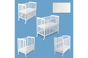 Flwrgirl Mini Baby Crib Portable - Baby Cribs 4 in 1 Convertible with Mattress Included,6 Heights Cunas para Bebes,Bedside Mini Crib with Slide Down Side,34x20x35 Inches,White