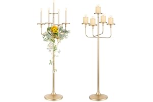 Sziqiqi Gold Candelabra for Wedding Decor: 47 inch Floor Candle Holders Tall Set of 2 for Table Centerpieces Large Candle Stand for Pillar Candlesticks