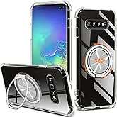 for Samsung Galaxy S10 Plus Phone Case, 360° Rotatable Ring Holder Kickstand [Non Yellowing] Transparent 4 Airbag Corners Shockproof Protective Cover Case for Samsung Galaxy S10+ Plus - Crystal Clear