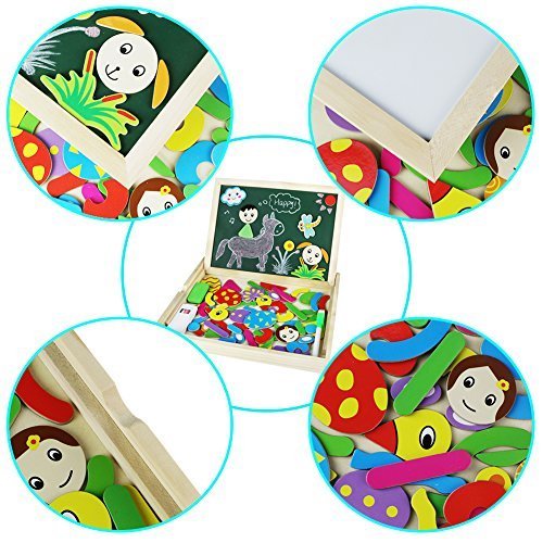 Jigsaw Puzzle Board | Wooden Double-sided Magnetic Jigsaw Puzzles | Drawing Blackboard | Wooden Toys for Kids Girls Boys 3 4 5 6 Years Old