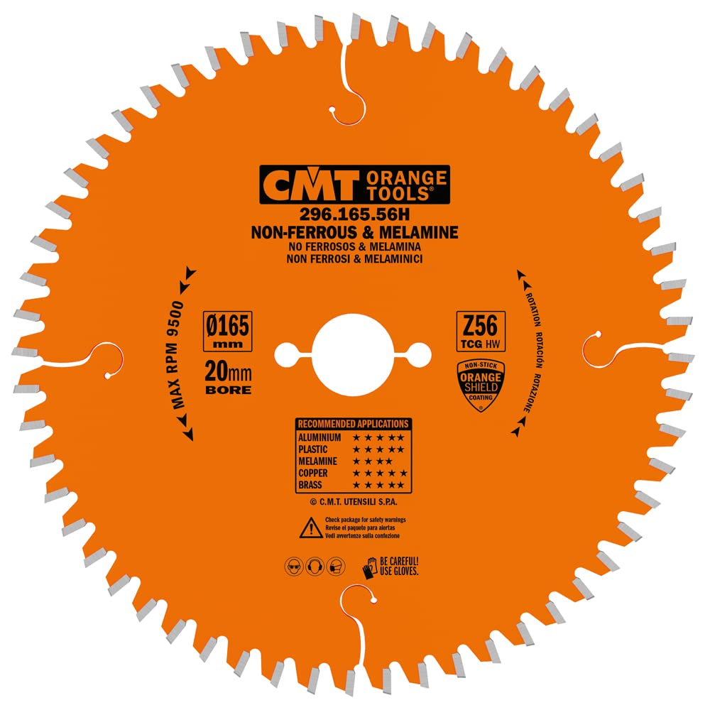 CMT 296.165.56H - Non-Metal/Laminate Saw Blade 165X2.2/1.6X20 Z56 TCG-6° Neg