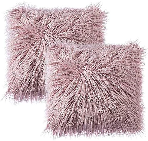 Sungea Faux Fur Pillow Covers, Mongolian Fuzzy Throw Pillow Case, Decorative Cushions Covers for Couch Sofa beds Home Decor, Pack of 2 (24"x 24", Purple)