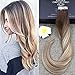 Full Shine 20 inch Tape in Hair Extensions Human Hair Balayage Tape Hair Extensions Color #3 Dark Brown Fading to #8 and #22 Blonde Highlighted Glue Extensions